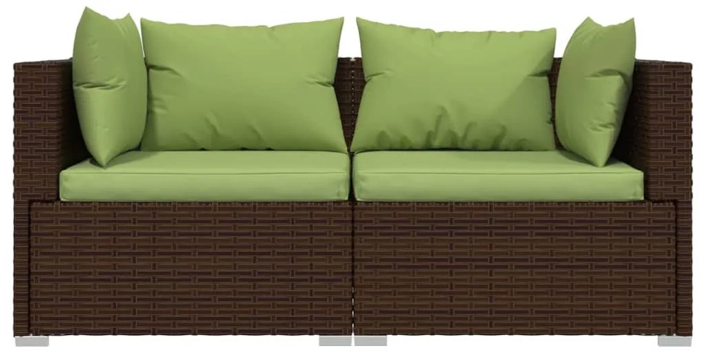 3 pcs conjunto lounge jardim c/ almofadões vime PE castanho