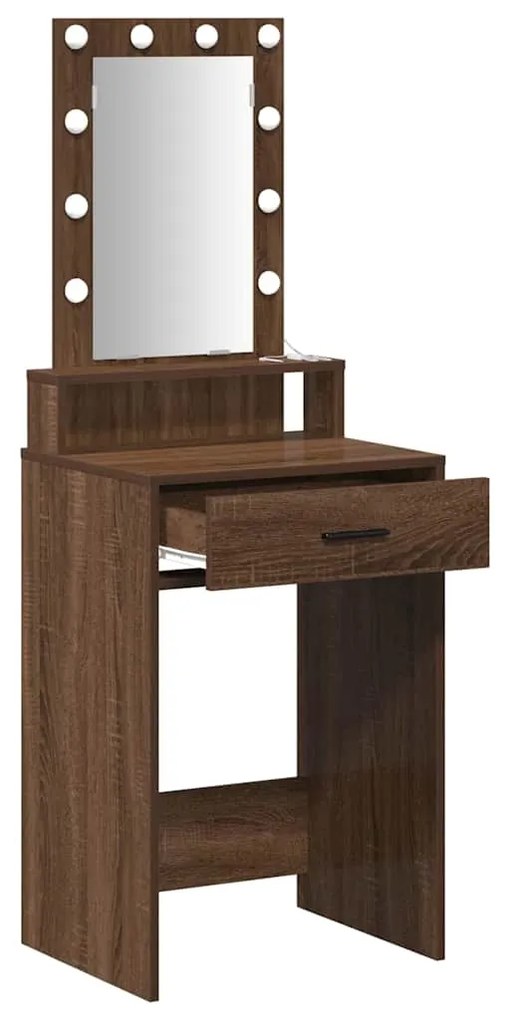 Mesa de Maquiagem vidaXL com Luzes LED Castanho Carvalho 50x41x140 cm