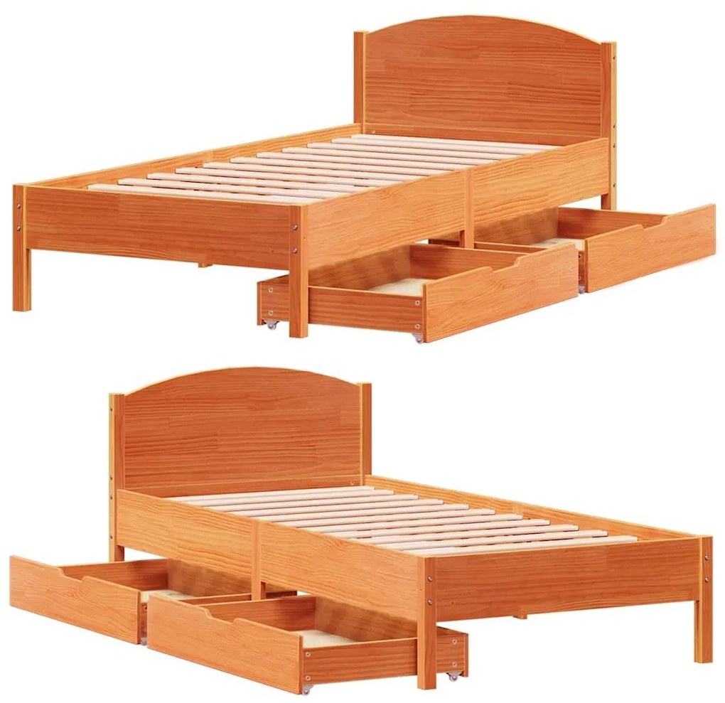 Cama sem colchão 100x200 cm pinho maciço castanho-mel