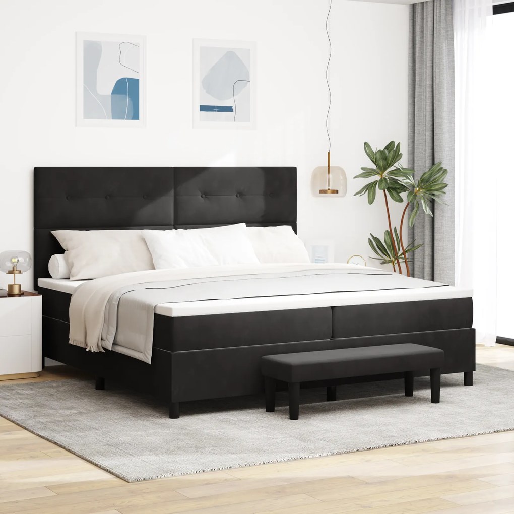 vidaXL Cama Box Spring com Colchão e Banco Preto 200x200 cm Veludo