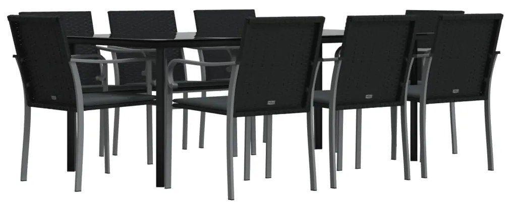 9 pcs conjunto de jantar p/ jardim com almofadões vime PE e aço