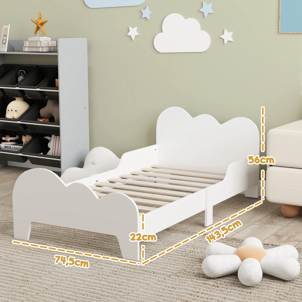 Cama para Crianças 143,5x74,5x56 cm (COLCHÃO NÃO INCLUIDO) Estrutura de Cama Infantil com Desenho de Núvem e Barreira de Segurança Branco