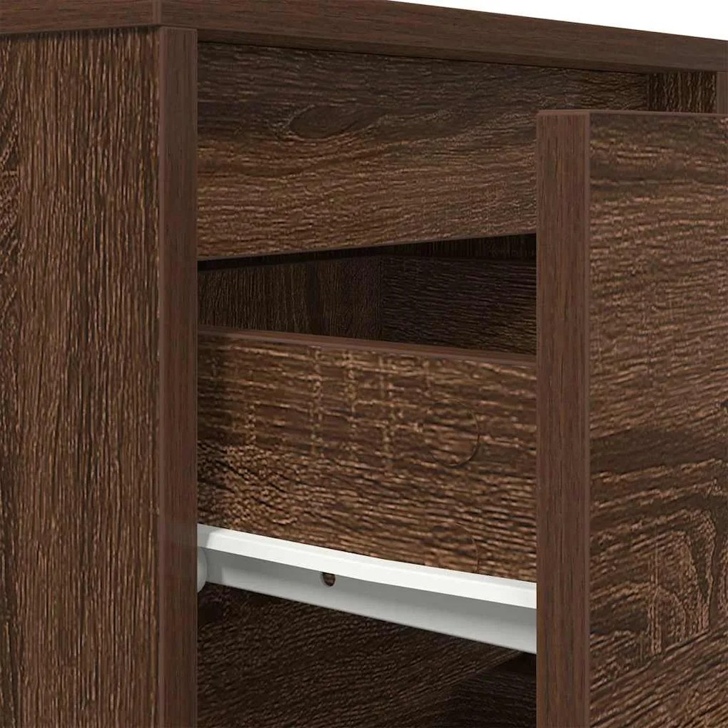 Mesa de cabeceira com luzes LED 38x34x50 cm carvalho castanho