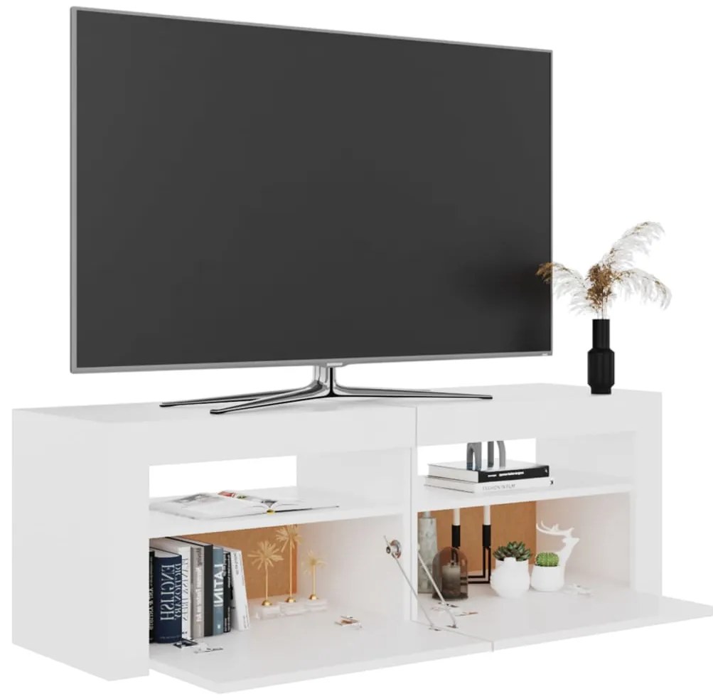 Móvel de TV com luzes LED 120x35x40 cm branco