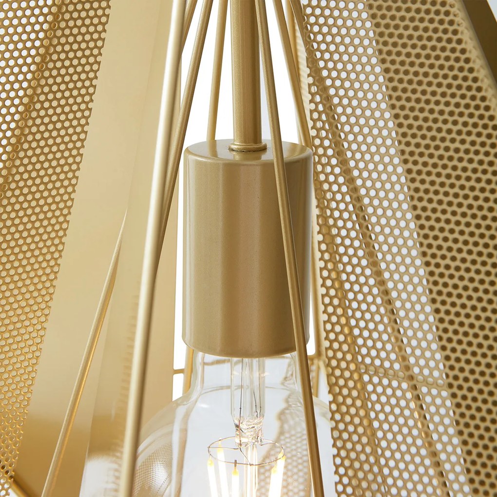 Candeeiro de suspensão industrial dourado com malha 3 luzes - Carcass Industrial