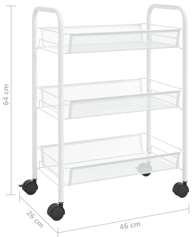 Carrinho de cozinha com 3 prateleiras ferro 46x26x64 cm branco