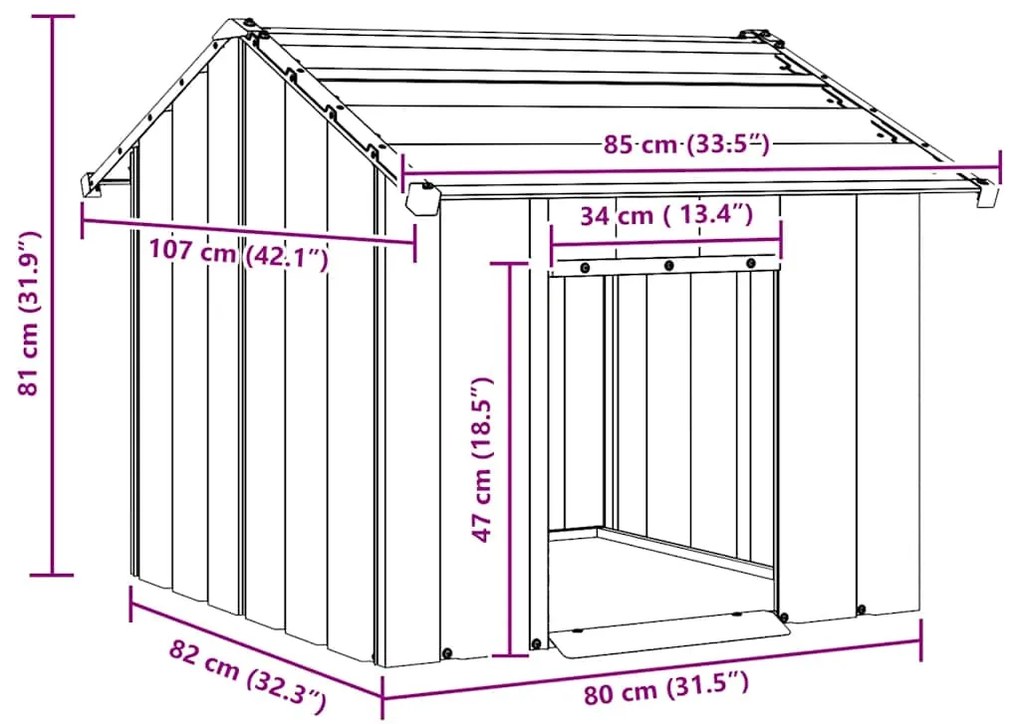 Casota para cães com telhado 85x107x81 cm aço galvanizado