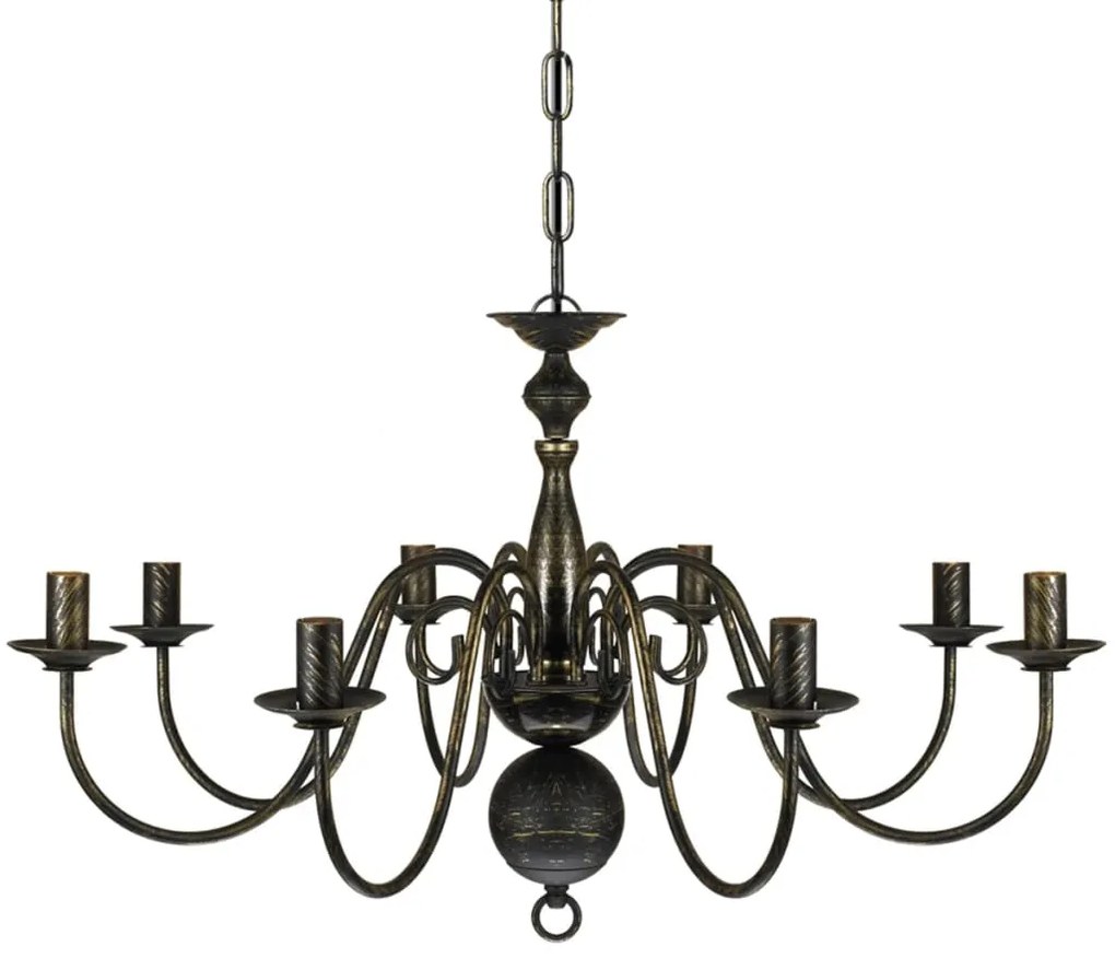 Candelabro de metal preto antigo com 8 lâmpadas E14