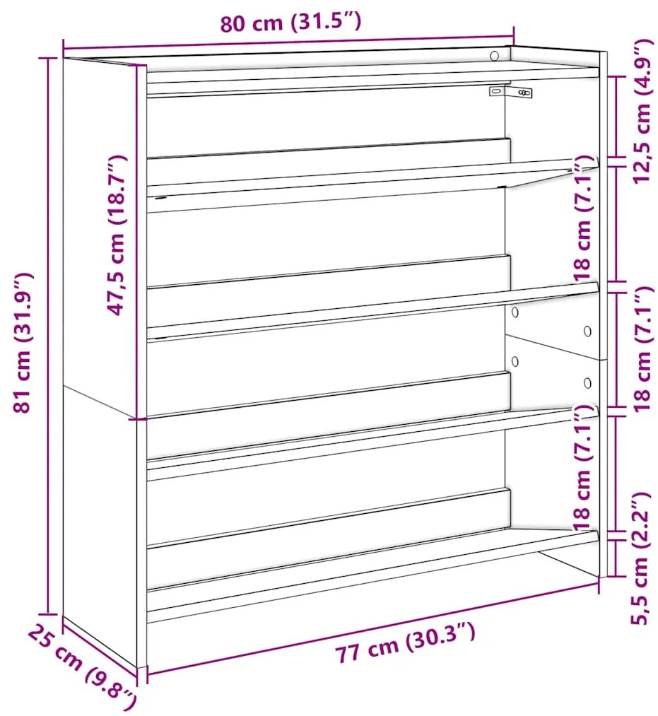 Sapateira 80x25x81 cm derivados de madeira cinzento sonoma