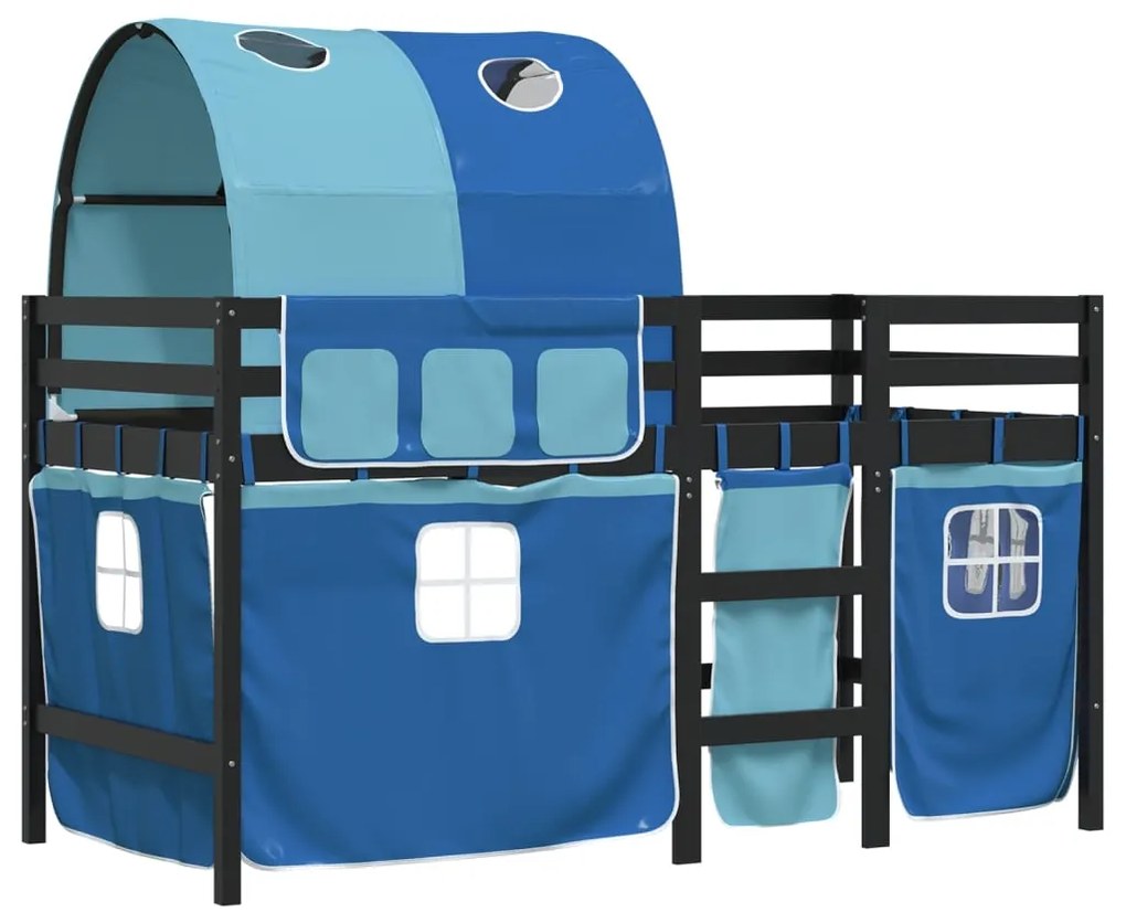Cama alta para criança com túnel 80x200 cm pinho maciço azul