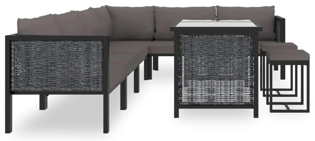 9 pcs conjunto lounge de jardim c/ almofadões vime PE antracite