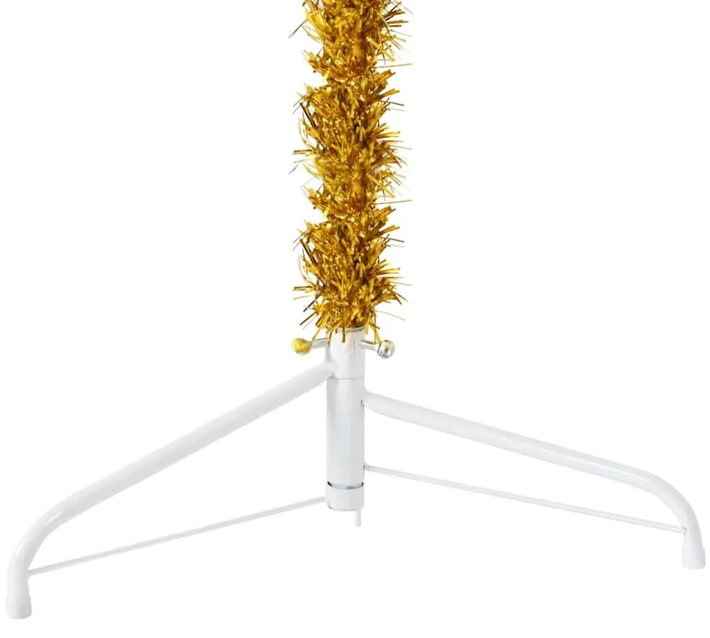 Meia árvore de Natal fina com suporte 120 cm dourado