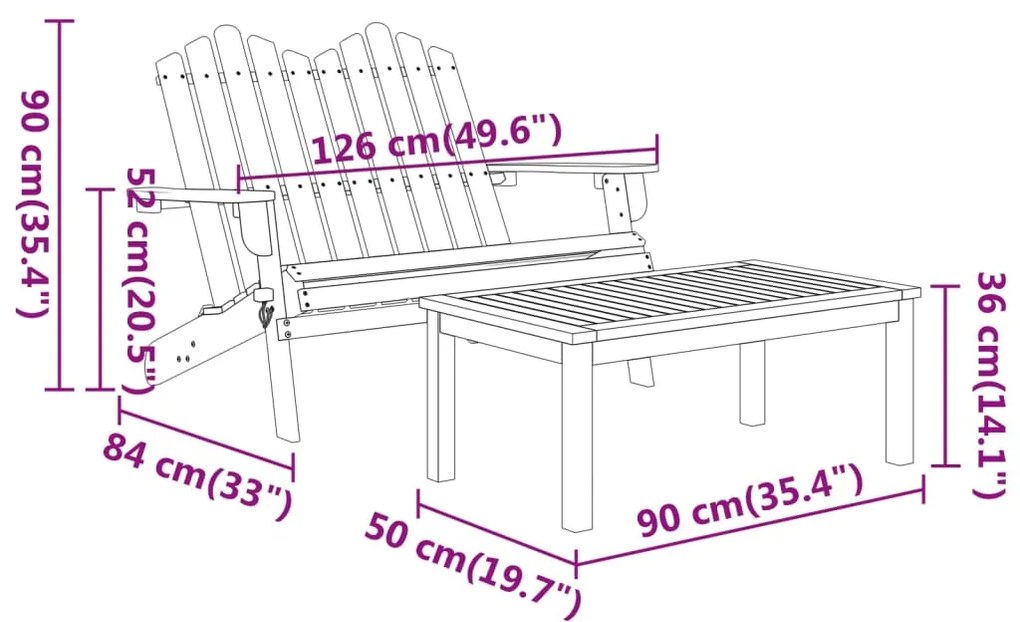 Conjunto lounge de jardim Adirondack 2pcs acácia maciça