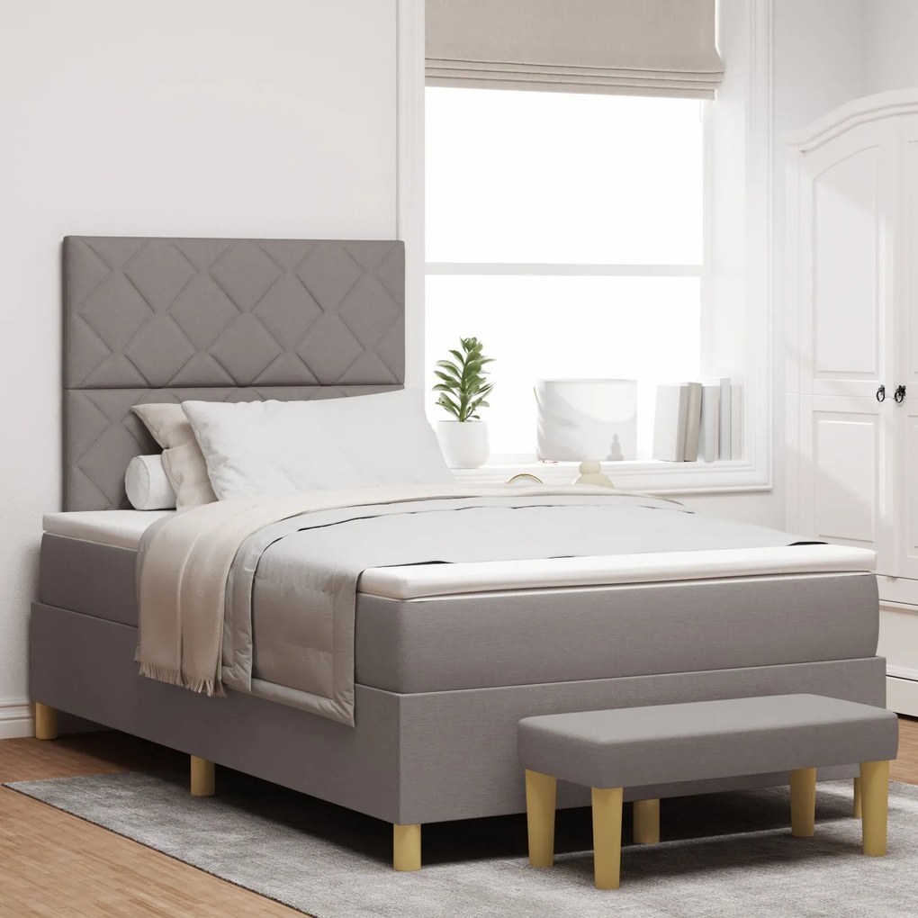 Cama Box com Colchão e Banco Taupe 120x190 cm Tecido