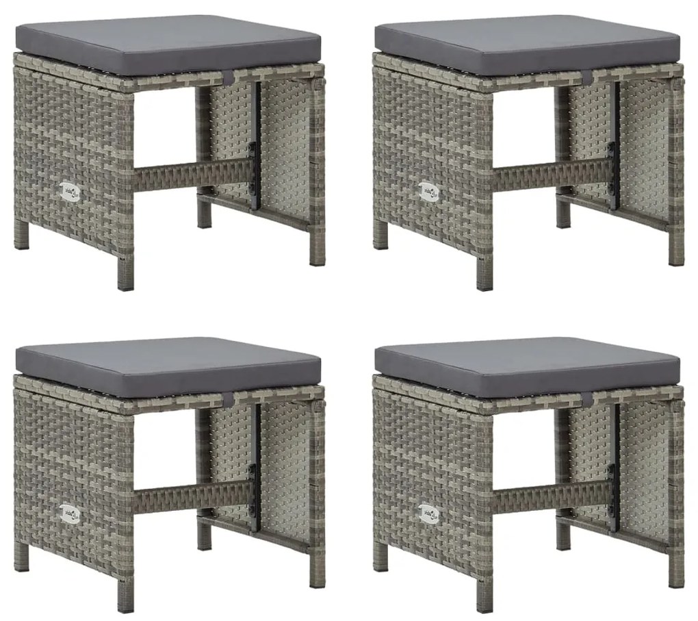 vidaXL Bancos de jardim 4 pcs com almofadões vime PE cinzento