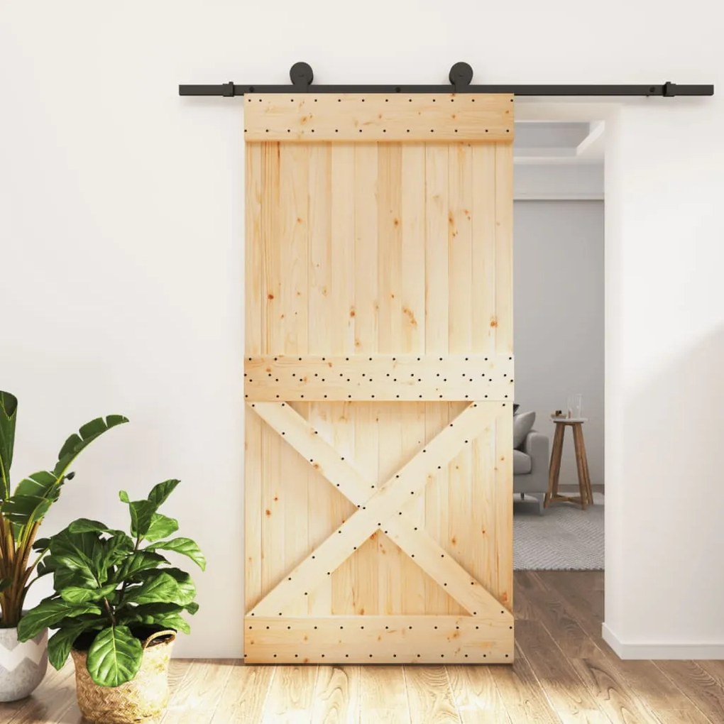 vidaXL Porta de correr c/ ferragens 100x210 cm madeira de pinho maciça