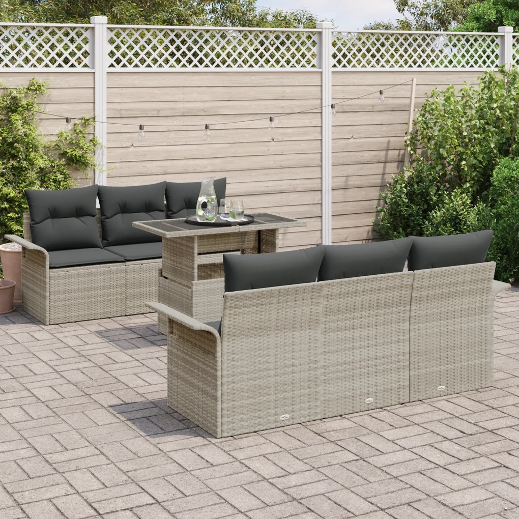 Conjunto de Sofá de Jardim vidaXL de 7 Peças com Almofadas Cinza Claro