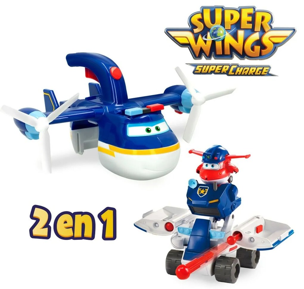 Figura articulada Super Wings Avião Polícia 2 em 1