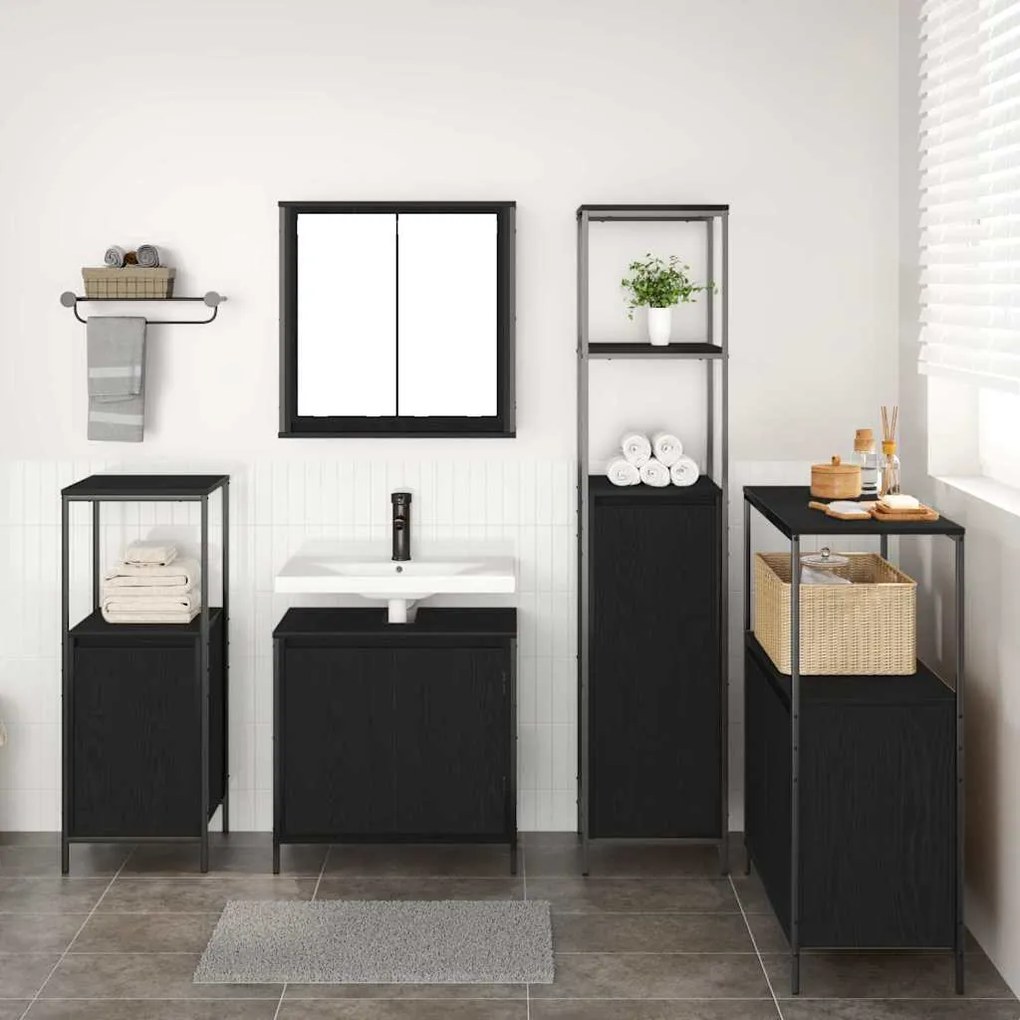 vidaXL Conjunto de Móveis para Banheiro com porta 5 pcs Carvalho preto