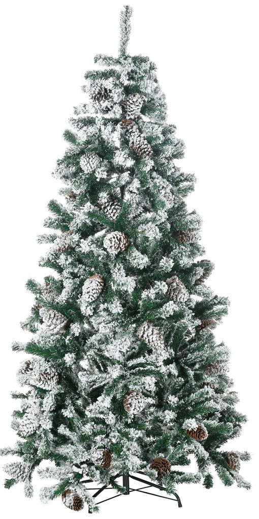 HOMCOM Árvore de Natal Artificial Altura 180 cm Árvore Nevada com 695 Ramos 57 Pinhas e Base de Aço Dobrável Ø104x180 cm Verde