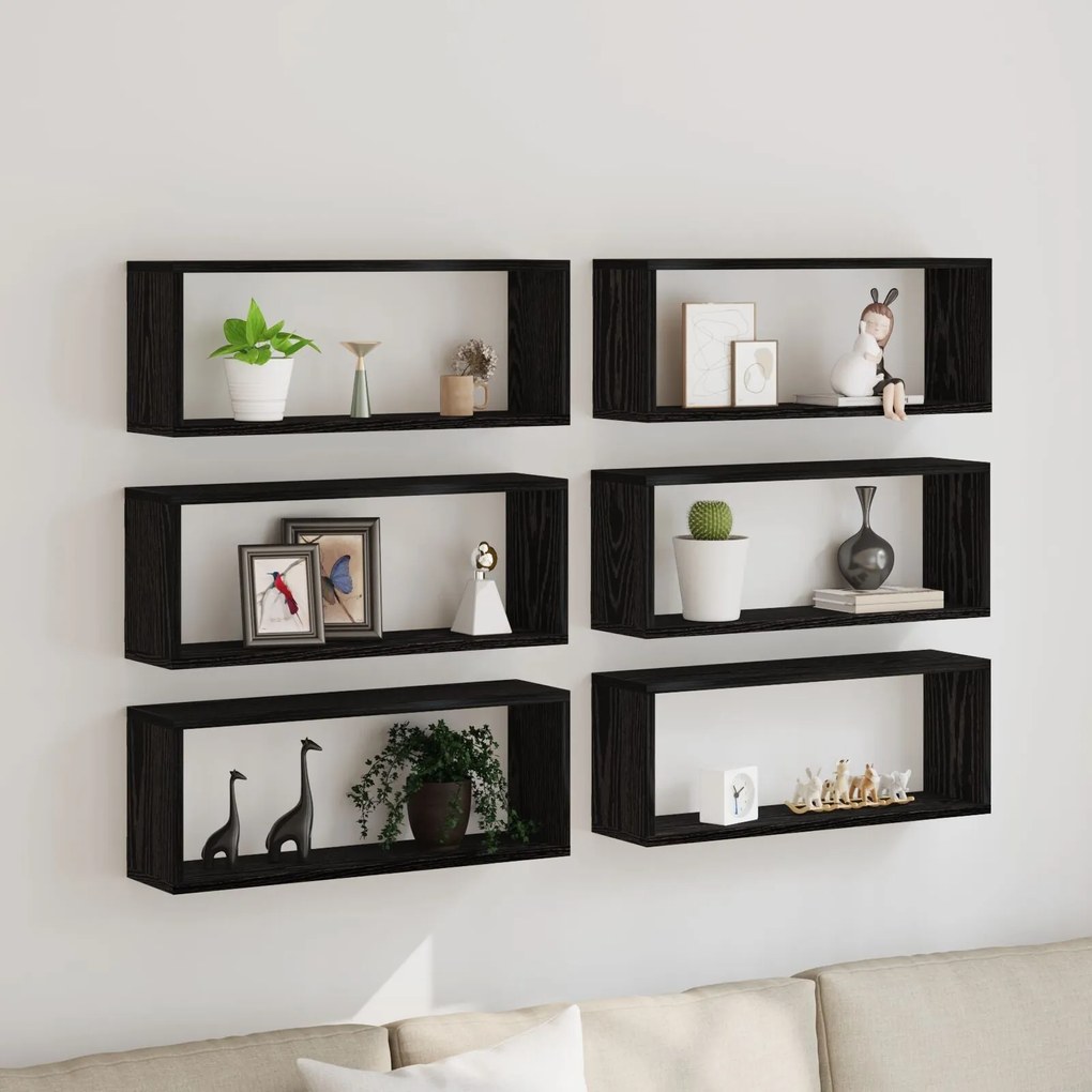 Estantes de Parede vidaXL 6 pcs Carvalho Preto 60x15x23 cm Madeira Eng