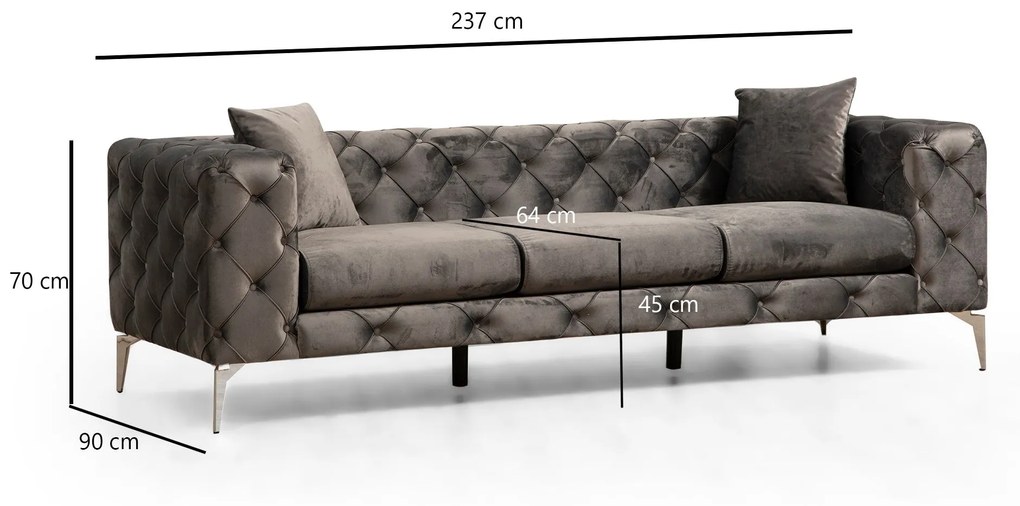 Sofá de 3 Lugares Como – Antracite – 237x70 cm