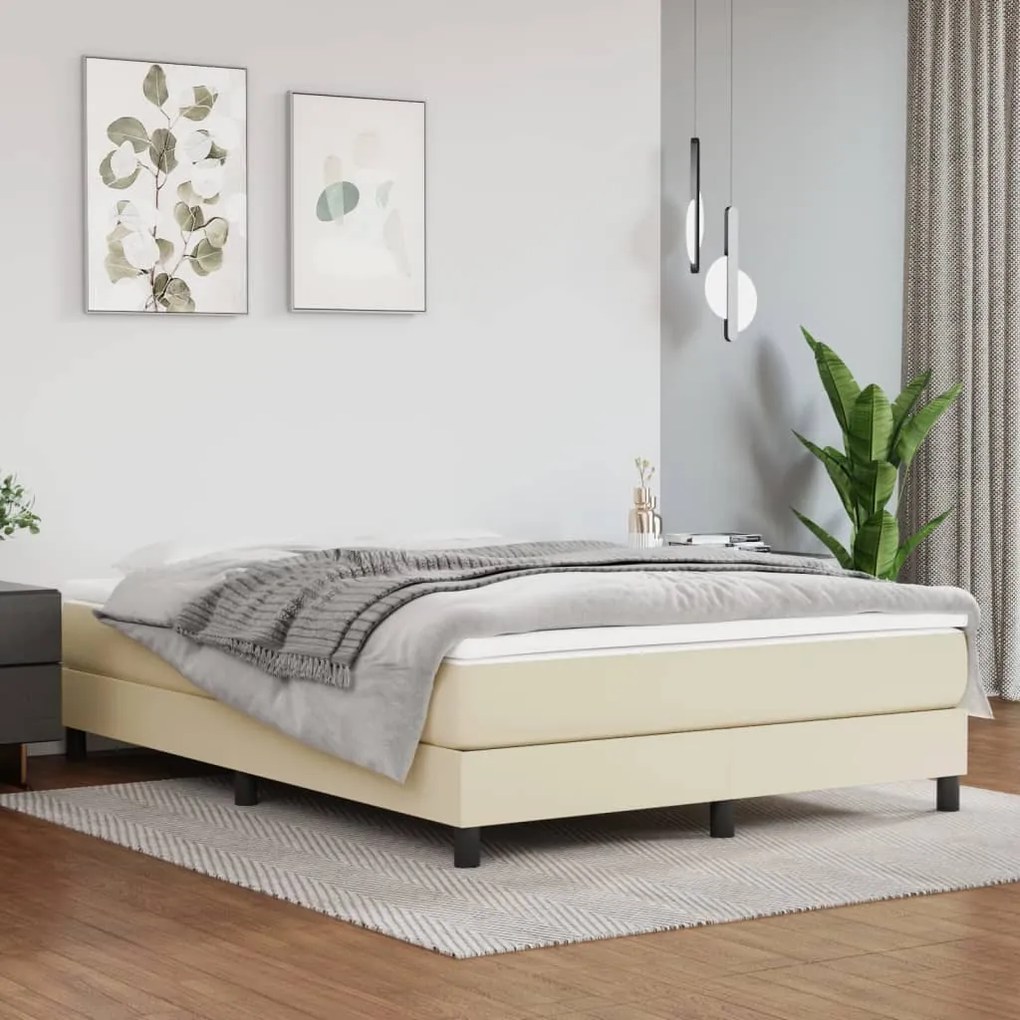 vidaXL Estrutura de cama com molas 140x190 cm couro artificial cor creme