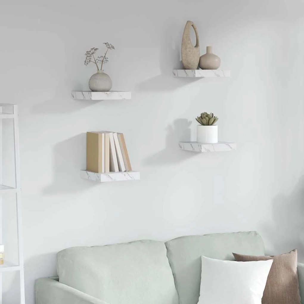 vidaXL Prateleira de Parede 4 pcs Mármore Branco 23 x 23,5 x 4 cm