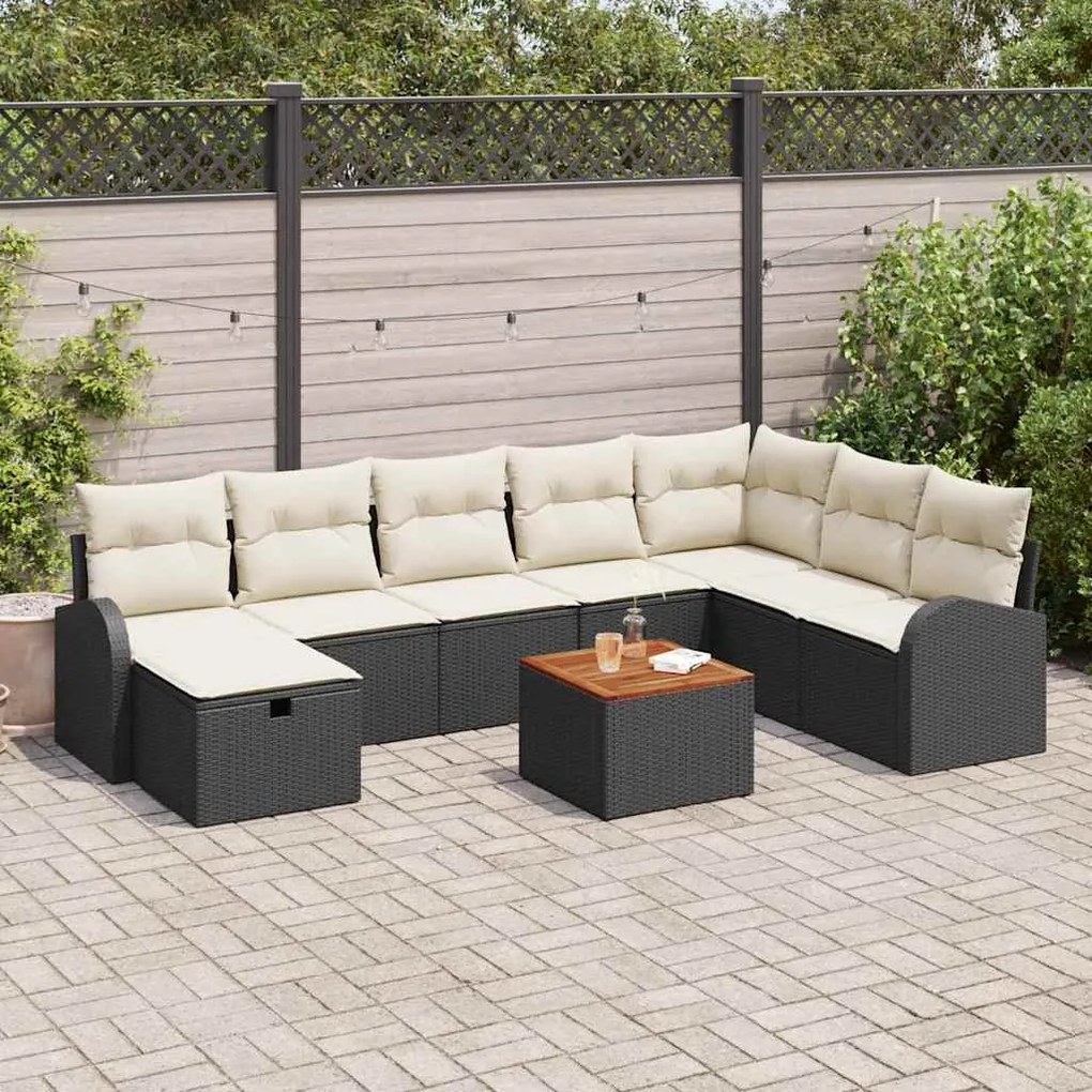vidaXL Conjunto de Sofá de Jardim 9 pcs Preto Rattan Sintético