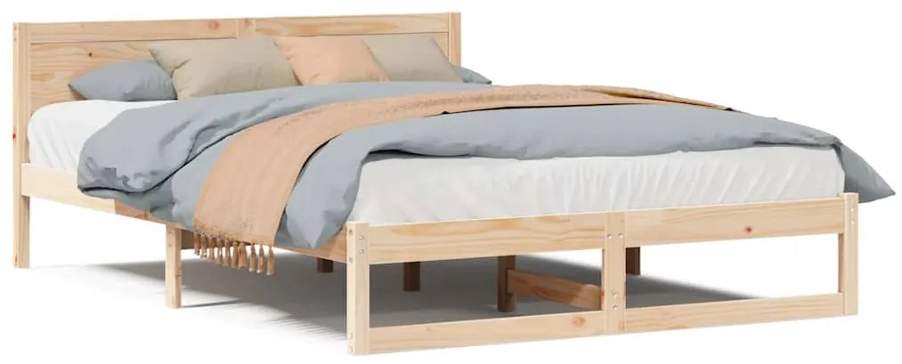 Estrutura de Cama Natural Madeira de Pinho Maciça 140 x 200 cm