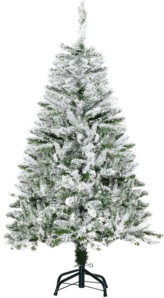 HOMCOM Árvore de Natal Artificial 120 cm com Neve Ignífugo com 200 Ramos Folhas de PVC Abertura Automática Base Dobrável Verde