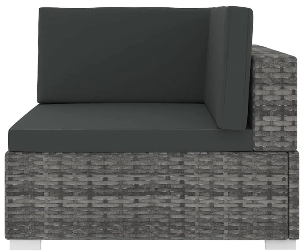 Cadeira de canto seccional c/ almofadões 1 pc vime PE cinzento