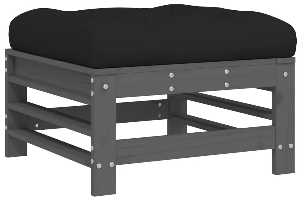 Apoios de pés p/ jardim c/ almofadões 2 pcs pinho maciço cinza