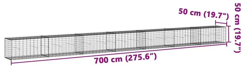 Cesto gabião com cobertura 700x50x50 cm ferro galvanizado