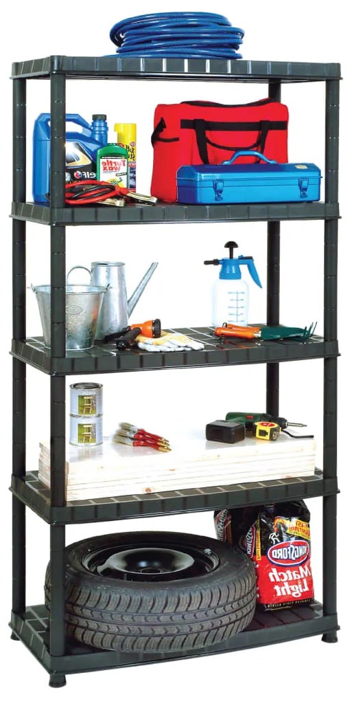 Unidade com 5 prateleiras 91,5x45,7x185 cm plástico preto