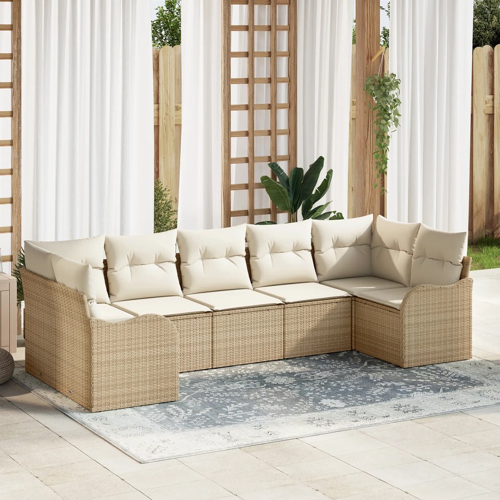 vidaXL Conjunto de Sofás de Jardim de 7 Peças com Almofadas Bege em Poli Rattan