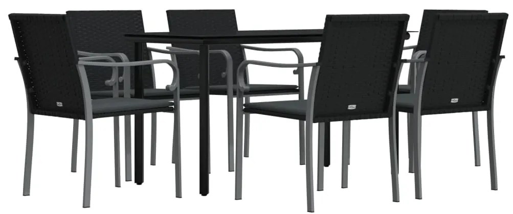 7 pcs conjunto de jantar p/ jardim c/ almofadões vime PE e aço