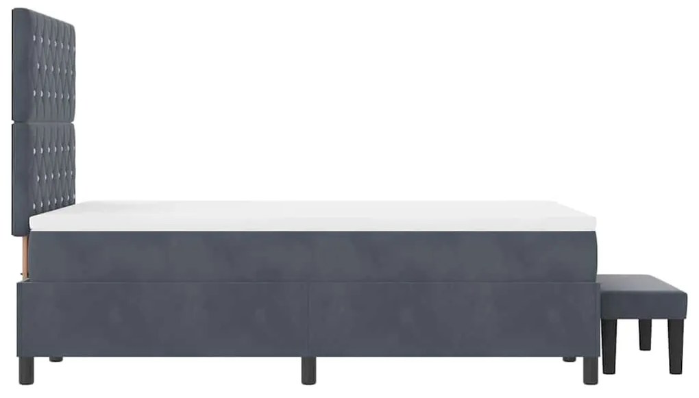 Cama Box Spring com Colchão e Banco Cinza Escuro 120x190 cm Veludo