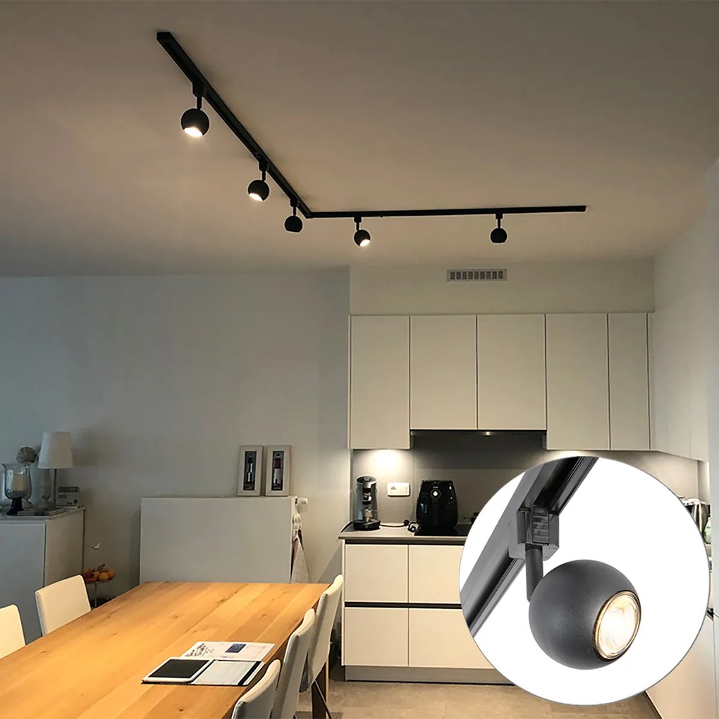Sistema de iluminação de trilho moderno com 5 focos preto 1-fase - Iconic Gissi
