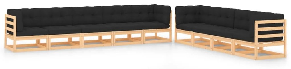 vidaXL 9 pcs conj. lounge jardim c/ almofadões antracite pinho maciço
