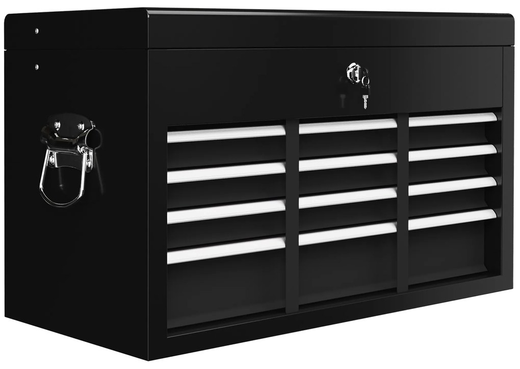 HOMCOM Caixa de Ferramentas com 6 Gavetas em Aço com Fechadura 60x26x34 cm Preto | Aosom Portugal