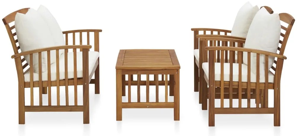 4 pcs conj. lounge jardim c/ almofadões madeira acácia maciça