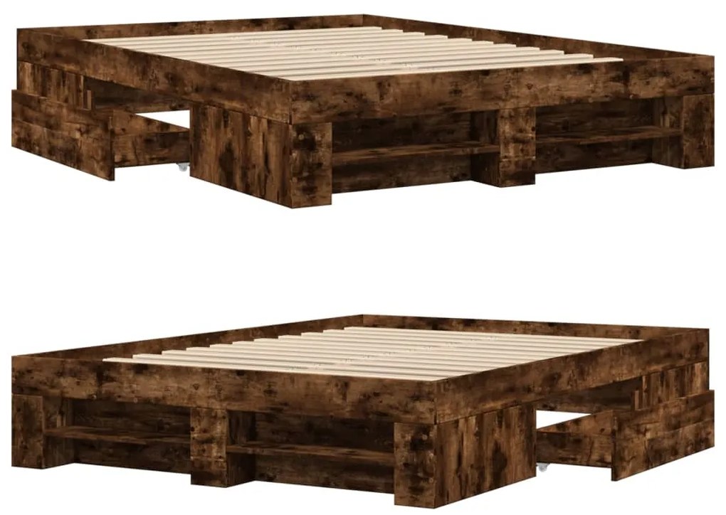 Estrutura de cama 135x190 cm derivados madeira carvalho fumado