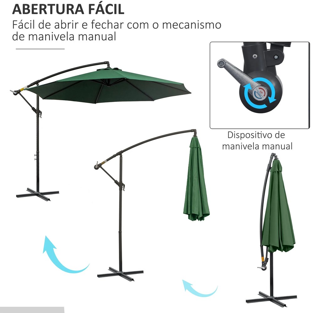 Chapéu de Sol de Jardim Ø295x245cm Chapéu de Sol Excêntrico Inclinável