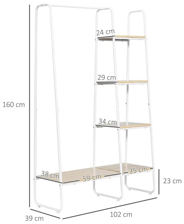 Charriot Évora – 101x39x160 cm – Branco e Madeira – Design Industrial