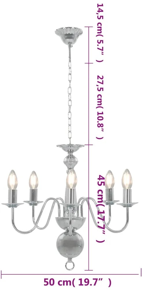Lustre de 5 lâmpadas E14 prateado
