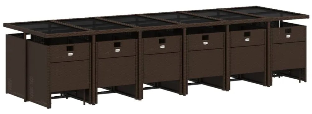 17 pcs conjunto jantar p/ jardim c/ almofadões vime PE castanho