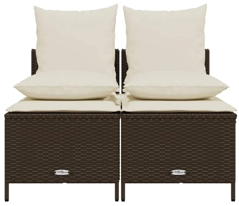 4 pcs conjunto sofás de jardim c/ almofadões vime PE castanho