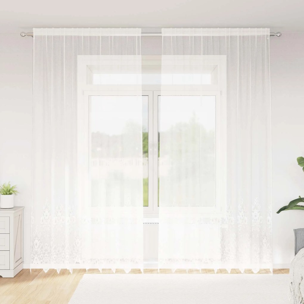 vidaXL Cortina de Renda com cortinas Branco 300 x 200 cm Poliéster