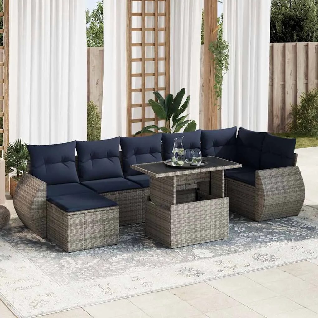 vidaXL 8 pcs conjunto sofás jardim almofadões vime PE/acácia cinzento